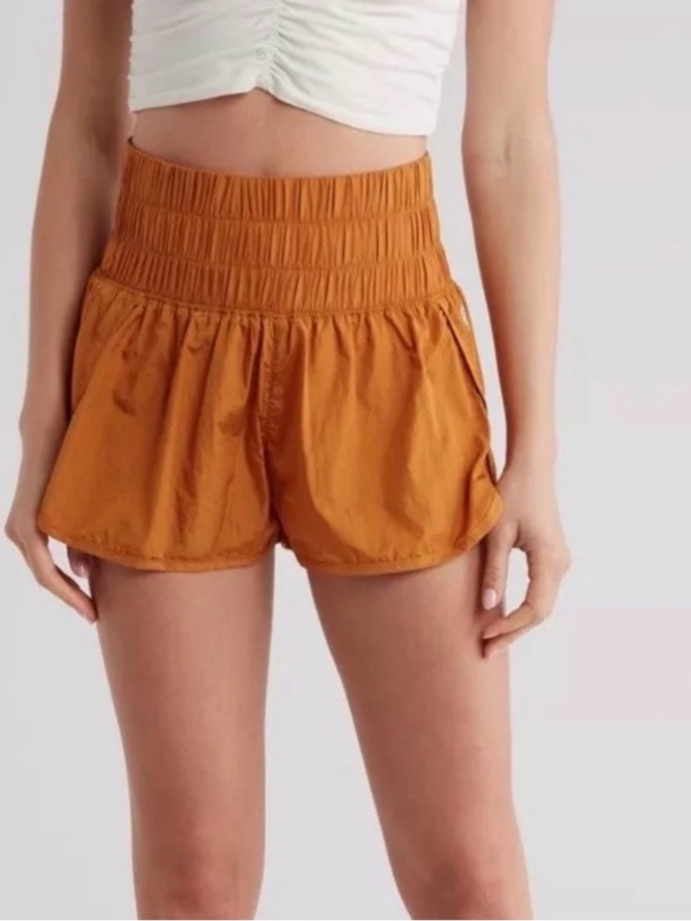 FP Movement by Free People Smocked High-Waist Rust Shorts